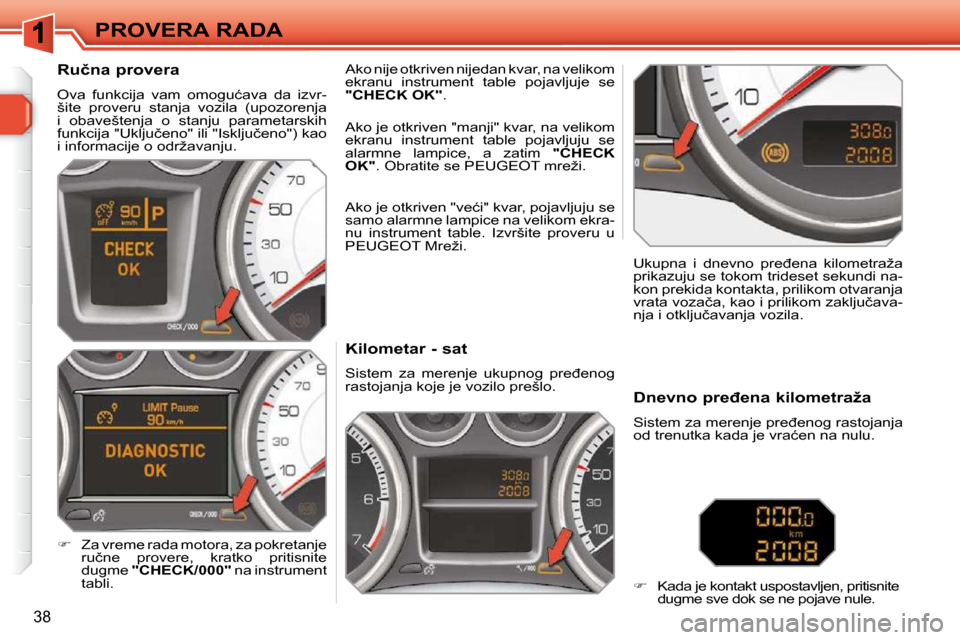 Peugeot 308 SW BL 2009.5  Упутство за употребу (in Serbian) 38
PROVERA RADA             Kilometar - sat  
� �S�i�s�t�e�m�  �z�a�  �m�e�r�e�n�j�e�  �u�k�u�p�n�o�g�  �p�r�e�đ�e�n�o�g�  
�r�a�s�t�o�j�a�n�j�a� �k�o�j�e� �j�e� �v�o�z�i�l�o� �p�r�e�š�l�o�.�  � �U�