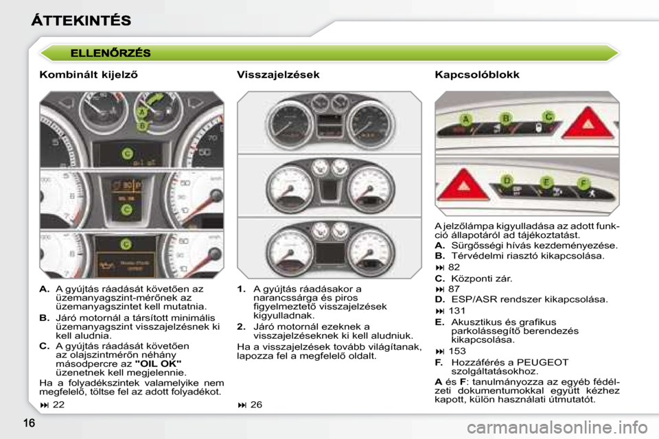 Peugeot 308 SW BL 2008.5  Kezelési útmutató (in Hungarian) � � �K�o�m�b�i�n�á�l�t� �k�i�j�e�l�z5�   Kapcsolóblokk 
   
A. � �  �A� �g�y�ú�j�t�á�s� �r�á�a�d�á�s�á�t� �k�ö�v�e�t5�e�n� �a�z� 
�ü�z�e�m�a�n�y�a�g�s�z�i�n�t�-�m�é�r5�n�e�k� �a�z�  
�ü�