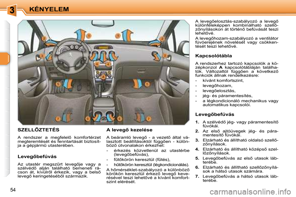 Peugeot 308 SW BL 2008.5  Kezelési útmutató (in Hungarian) 54
KÉNYELEM
� � � � � � � �S�Z�E�L�L4�Z�T�E�T�É�S� 
� �A�  �r�e�n�d�s�z�e�r�  �a�  �m�e�g�f�e�l�e�l5�  �k�o�m�f�o�r�t�é�r�z�e�t�  
�m�e�g�t�e�r�e�m�t�é�s�é�t� �é�s� �f�e�n�n�t�a�r�t�á�s�á�t�