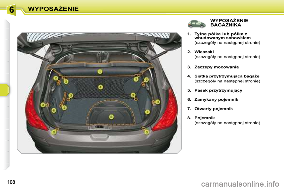 Peugeot 308 SW BL 2008.5  Instrukcja Obsługi (in Polish) �W�Y�P�O�S�AF�E�N�I�E
� � � � � � � � � � � � � �W�Y�P�O�S�AF�E�N�I�E� �B�A�G�AF�N�I�K�A� 
    
1.     �T�y�l�n�a� �p�ó�ł�k�a� �l�u�b� �p�ó�ł�k�a� �z�  
�w�b�u�d�o�w�a�n�y�m� �s�c�h�o�w�k�i�e�m