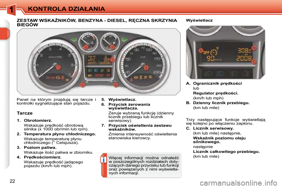 Peugeot 308 SW BL 2008.5  Instrukcja Obsługi (in Polish) i
22
�K�O�N�T�R�O�L�A� �D�Z�I�A�Ł�A�N�I�A
� � � � � � � � � � � � � �Z�E�S�T�A�W� �W�S�K�AD�N�I�K�Ó�W�,� �B�E�N�Z�Y�N�A� �-� �D�I�E�S�E�L�,� �R	�C�Z�N�A� �S�K�R�Z�Y�N�I�A� �B�I�E�G�Ó�W� � � � � �