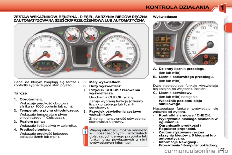 Peugeot 308 SW BL 2008.5  Instrukcja Obsługi (in Polish) i
23
�K�O�N�T�R�O�L�A� �D�Z�I�A�Ł�A�N�I�A
� � � � � � � � � � � � � �Z�E�S�T�A�W� �W�S�K�AD�N�I�K�Ó�W�,� �B�E�N�Z�Y�N�A� �-� �D�I�E�S�E�L�,� �S�K�R�Z�Y�N�I�A� �B�I�E�G�Ó�W� �R	�C�Z�N�A�,� �Z�A�U�