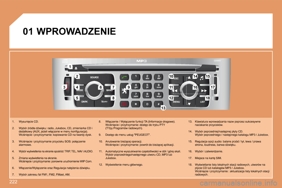 Peugeot 308 SW BL 2008.5  Instrukcja Obsługi (in Polish) 222
�2�2
�1�1
�5�5
�3�3�4�4
�8�8
�9�9
�1�0�1�0�1�5�1�5
�1�1�1�1�1�7�1�7
�1�8�1�8�1�2�1�2
�1�6�1�6
�1�4�1�4
�7�7�6�6
�1�3�1�3
�0�1
� � � �1�.� �  �W�y�s�u�n�i
�c�i�e� �C�D�.� 
� � �2�.� �  �W�y�b�ó�r