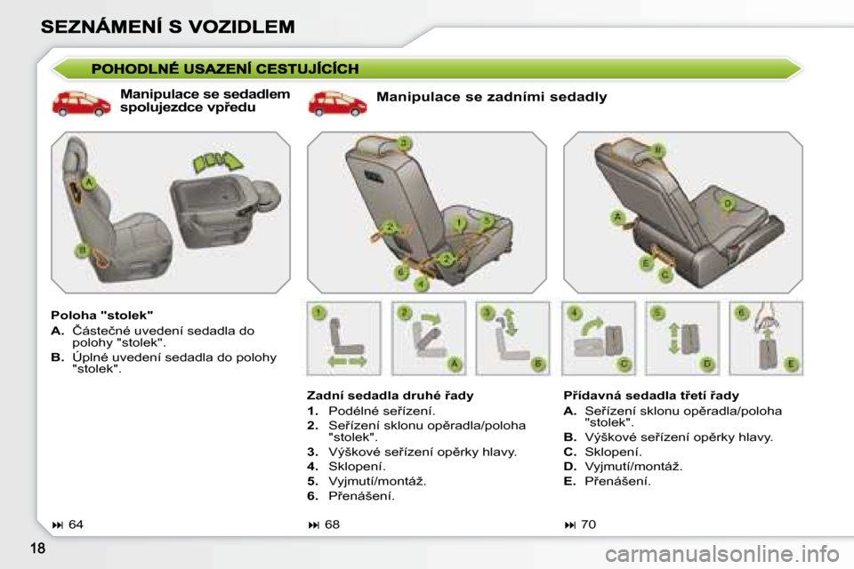 Peugeot 308 SW BL 2008.5  Návod k obsluze (in Czech) � � �M�a�n�i�p�u�l�a�c�e� �s�e� �z�a�d�n�í�m�i� �s�e�d�a�d�l�y� 
� � �Z�a�d�n�í� �s�e�d�a�d�l�a� �d�r�u�h�é� 9�a�d�y�  
   
�1�. � �  �P�o�d�é�l�n�é� �s�e9�í�z�e�n�í�.� 
  
�2�. � �  �S�e9�