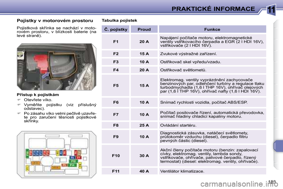 Peugeot 308 SW BL 2008.5  Návod k obsluze (in Czech) 11
�1�8�3
PRAKTICKÉ INFORMACE
� � �P�o�j�i�s�t�k�y� �v� �m�o�t�o�r�o�v�é�m� �p�r�o�s�t�o�r�u�  
� �P�o�j�i�s�t�k�o�v�á�  �s�k9�í�n�k�a�  �s�e�  �n�a�c�h�á�z�í�  �v�  �m�o�t�o�- 
�r�o�v�é�m�  �