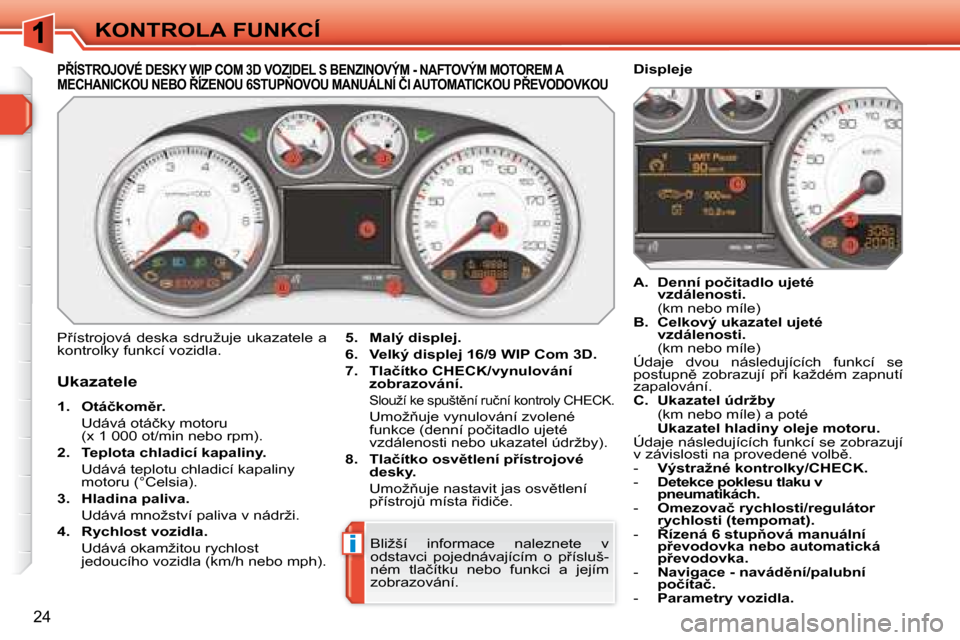 Peugeot 308 SW BL 2008.5  Návod k obsluze (in Czech) i
24
KONTROLA FUNKCÍ
� � � � � � � � � � � � � �P8�Í�S�T�R�O�J�O�V�É� �D�E�S�K�Y� �W�I�P� �C�O�M� �3�D� �V�O�Z�I�D�E�L� �S� �B�E�N�Z�I�N�O�V�Ý�M� �-� �N�A�F�T�O�V�Ý�M� �M�O�T�O�R�E�M� �A� �M�E�C