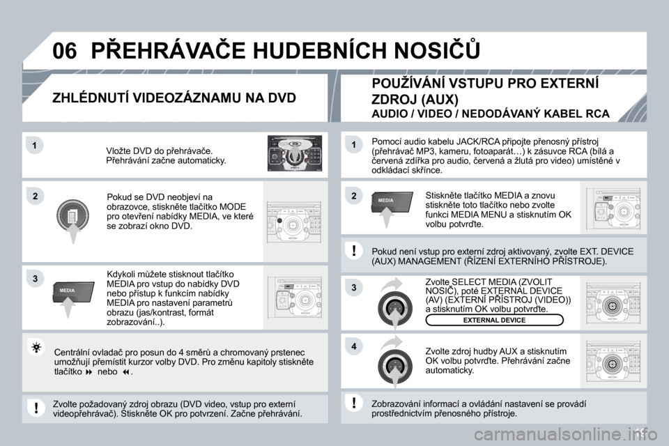 Peugeot 308 SW BL 2008.5  Návod k obsluze (in Czech) 19
2
ABC 3
DEF
5
JKL
4
GHI 6
MNO
8
TUV
7
PQRS 9
WXYZ
0
* #
1
RADIO MEDIA
NAV ESC TRAFFIC
SETUPADDR BOOK1
3
4
06
22
3
MEDIA
1
MEDIA
� �P�o�m�o�c�í� �a�u�d�i�o� �k�a�b�e�l�u� �J�A�C�K�/�R�C�A� �p9�i�p