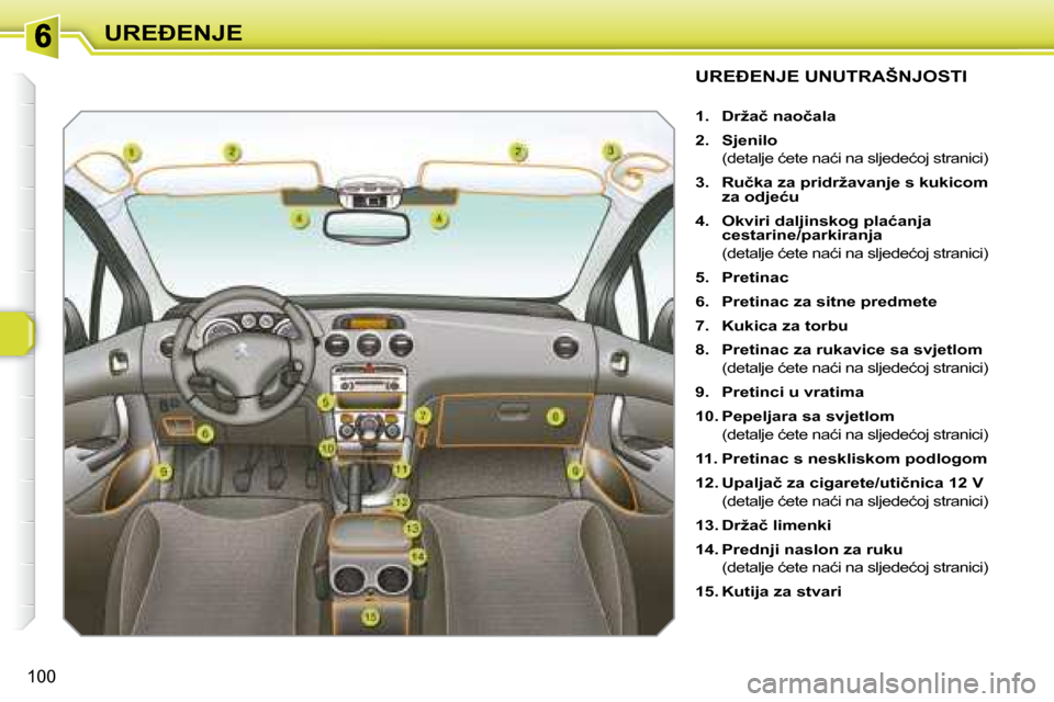 Peugeot 308 SW BL 2008  Vodič za korisnike (in Croatian) 100
�U�R�E�E�N�J�E
� � � � � � � � � � � � � � � �U�R�E�E�N�J�E� �U�N�U�T�R�A�Š�N�J�O�S�T�I� 
   
1.     �D�r�ž�a�č� �n�a�o�č�a�l�a   
  
2.     �S�j�e�n�i�l�o    
�  �(�d�e�t�a�l�j�e� �ć�e�t