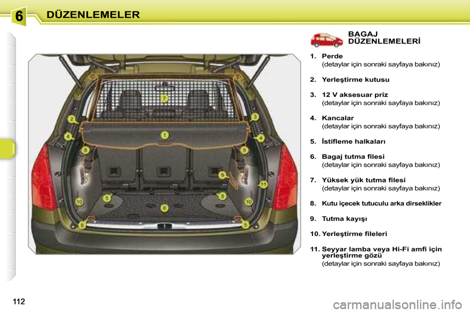 Peugeot 308 SW BL 2008  Kullanım Kılavuzu (in Turkish) �D�Ü�Z�E�N�L�E�M�E�L�E�R
� � � � � � � � � � � � � � � �B�A�G�A�J� �D�Ü�Z�E�N�L�E�M�E�L�E�R�İ� 
   
1.     Perde     
�  �(�d�e�t�a�y�l�a�r� �i�ç�i�n� �s�o�n�r�a�k�i� �s�a�y�f�a�y�a� �b�a�k�ı�n�