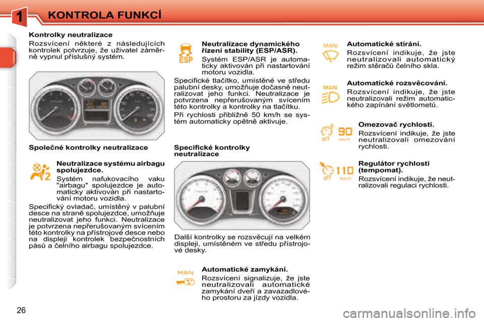 Peugeot 308 SW BL 2008  Návod k obsluze (in Czech) 26
KONTROLA FUNKCÍ
� � � �K�o�n�t�r�o�l�k�y� �n�e�u�t�r�a�l�i�z�a�c�e�  
� �R�o�z�s�v�í�c�e�n�í�  �n)�k�t�e�r�é�  �z�  �n�á�s�l�e�d�u�j�í�c�í�c�h�  
�k�o�n�t�r�o�l�e�k�  �p�o�t�v�r�z�u�j�e�,� 