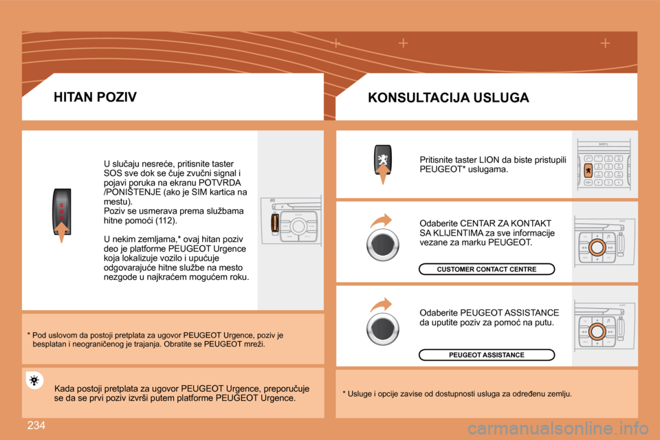 Peugeot 308 SW BL 2008  Упутство за употребу (in Serbian) 234
S
O
S
S
O SSOU R CE
MODE B AND TP T
A Y
DARK
ESC
MENU LIST
ESC
MENU LIST
  HITAN POZIV 
� � �*� � � � � � � �P�o�d� �u�s�l�o�v�o�m� �d�a� �p�o�s�t�o�j�i� �p�r�e�t�p�l�a�t�a� �z�a� �u�g�o�v�o�r� � 