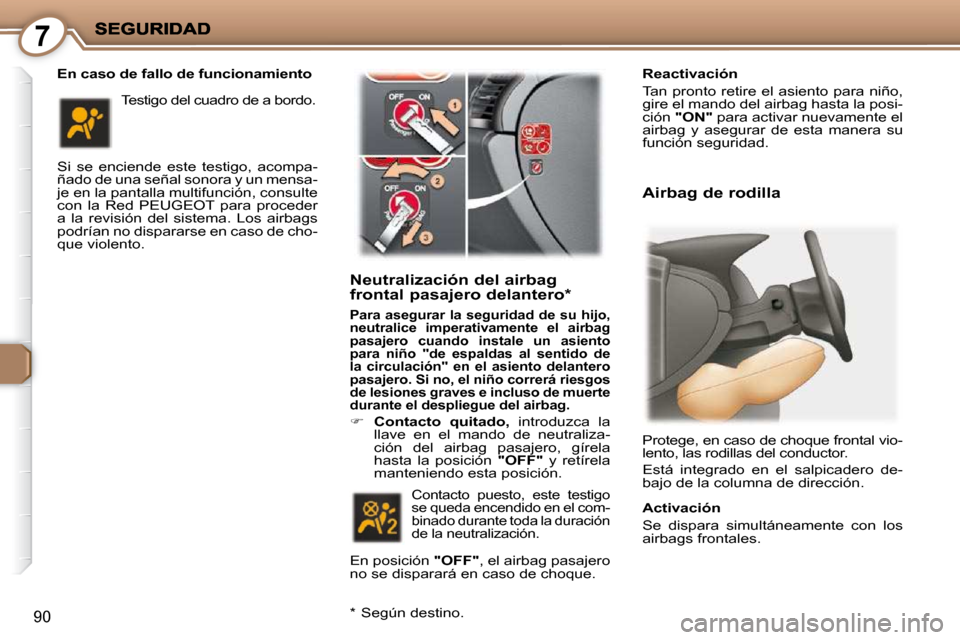 Peugeot 407 C 2010.5 Manual del propietario (in Spanish) 7
90
En caso de fallo de funcionamiento
Si se enciende este testigo, acompa-
ñado de una señal sonora y un mensa-
je en la pantalla multifunción, consulte
con la Red PEUGEOT para p Peugeot 407 C 2010.5 Manual del propietario (in Spanish) 7
90
En caso de fallo de funcionamiento
Si se enciende este testigo, acompa-
ñado de una señal sonora y un mensa-
je en la pantalla multifunción, consulte
con la Red PEUGEOT para p