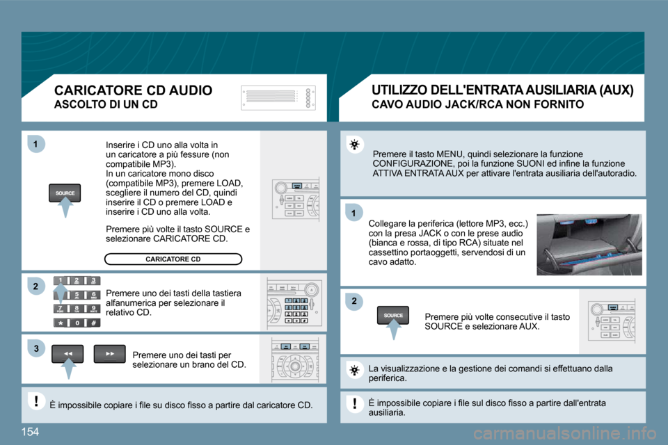 Peugeot 407 C 2009  Manuale del proprietario (in Italian) 154
�1�1
�2�2
�1�1
�3�3
�2�2
� �P�r�e�m�e�r�e� �i�l� �t�a�s�t�o� �M�E�N�U�,� �q�u�i�n�d�i� �s�e�l�e�z�i�o�n�a�r�e� �l�a� �f�u�n�z�i�o�n�e� �C�O�N�F�I�G�U�R�A�Z�I�O�N�E�,� �p�o�i� �l�a� �f�u�n�z�i�o�n�