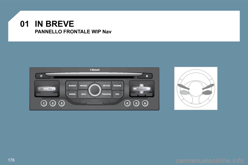 Peugeot 407 C 2009  Manuale del proprietario (in Italian) 176
�0�1 IN BREVE 
  PANNELLO FRONTALE WIP Nav      