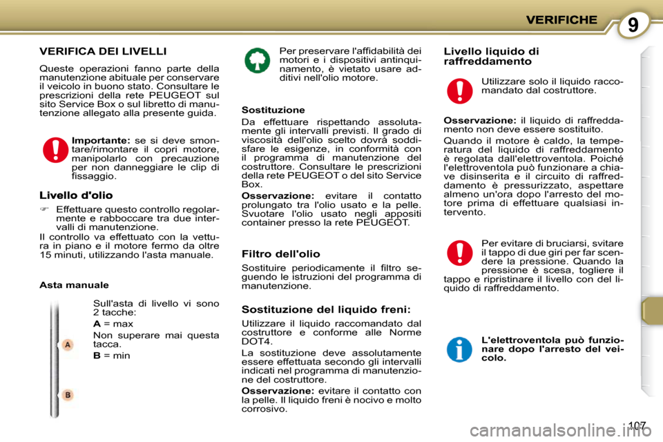 Peugeot 407 C 2009  Manuale del proprietario (in Italian) 9
107
� �P�e�r� �p�r�e�s�e�r�v�a�r�e� �l��a�f�ﬁ� �d�a�b�i�l�i�t�à� �d�e�i�  
�m�o�t�o�r�i�  �e�  �i�  �d�i�s�p�o�s�i�t�i�v�i�  �a�n�t�i�n�q�u�i�-
�n�a�m�e�n�t�o�,�  �è�  �v�i�e�t�a�t�o�  �u�s�a�r