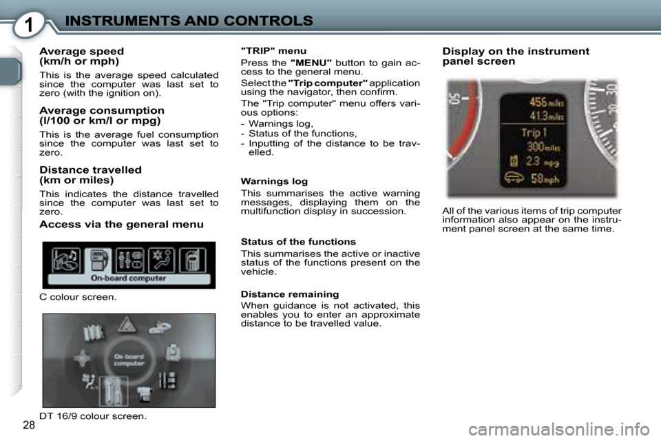 Peugeot 407 C 2007 Owners Guide �1
�2�8
�A�v�e�r�a�g�e� �s�p�e�e�d�(�k�m�/�h� �o�r� �m�p�h�)
�T�h�i�s�  �i�s�  �t�h�e�  �a�v�e�r�a�g�e�  �s�p�e�e�d�  �c�a�l�c�u�l�a�t�e�d� �s�i�n�c�e�  �t�h�e�  �c�o�m�p�u�t�e�r�  �w�a�s�  �l�a�s�t� 