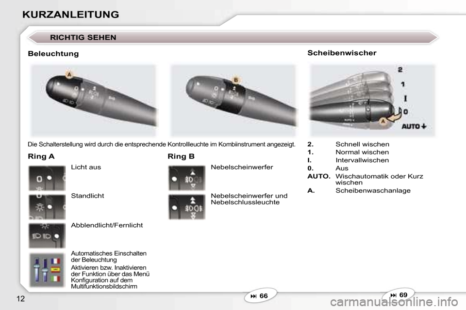 Peugeot 407 C 2007  Betriebsanleitung (in German) �1�2
�K�U�R�Z�A�N�L�E�I�T�U�N�G
�D�i�e� �S�c�h�a�l�t�e�r�s�t�e�l�l�u�n�g� �w�i�r�d� �d�u�r�c�h� �d�i�e� �e�n�t�s�p�r�e�c�h�e�n�d�e� �K�o�n�t�r�o�l�l�l�e�u�c�h�t�e� �i�m� �K�o�m�b�i�i�n�s�t�r�u�m�e�n�t