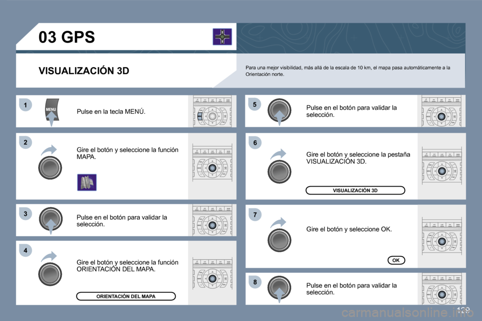 Peugeot 407 C 2006.5  Manual del propietario (in Spanish) �1�1
�2�2
�3�3
�4�4
�5�5
�6�6
�7�7
�8�8
�1�2�9
�P�a�r�a� �u�n�a� �m�e�j�o�r� �v�i�s�i�b�i�l�i�d�a�d�,� �m�á�s� �a�l�l�á� �d�e� �l�a� �e�s�c�a�l�a� �d�e� �1�0� �k�m�,� �e�l� �m�a�p�a� �p�a�s�a� �a�u�