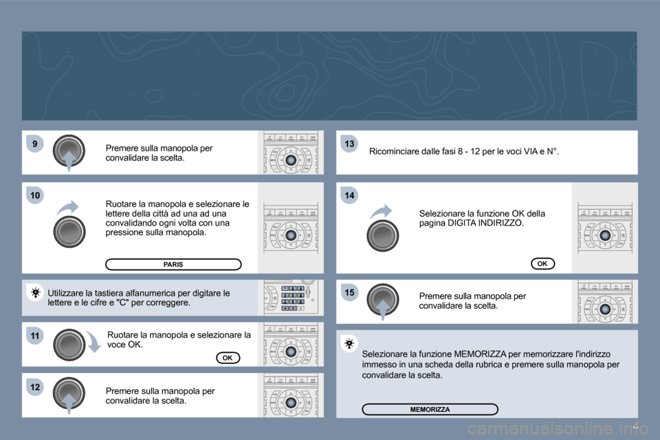 Peugeot 407 C 2006  Manuale del proprietario (in Italian) �4
�9
�1�1
�1�2 �1�3 
�1�5
�1�0
�1�4
�P�r�e�m�e�r�e� �s�u�l�l�a� �m�a�n�o�p�o�l�a� �p�e�r�  
�c�o�n�v�a�l�i�d�a�r�e� �l�a� �s�c�e�l�t�a�. 
�R�u�o�t�a�r�e� �l�a� �m�a�n�o�p�o�l�a� �e� �s�e�l�e�z�i�o�n�