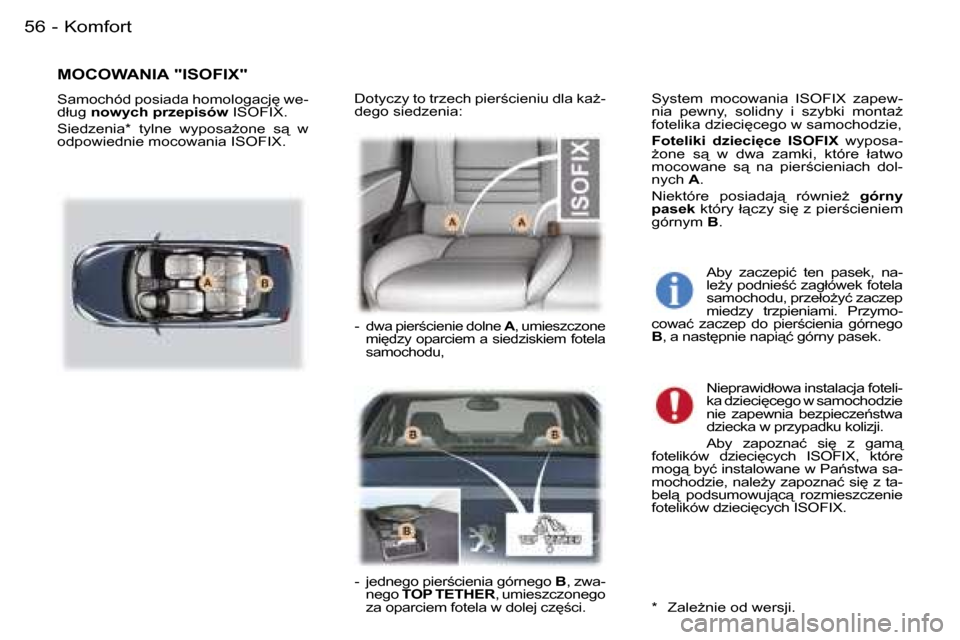 Peugeot 407 C 2006  Instrukcja Obsługi (in Polish) �K�o�m�f�o�r�t�5�6 �-
�M�O�C�O�W�A�N�I�A� �"�I�S�O�F�I�X�"
�S�a�m�o�c�h�ó�d� �p�o�s�i�a�d�a� �h�o�m�o�l�o�g�a�c�j
� �w�e�- 
�d�ł�u�g� �n�o�w�y�c�h� �p�r�z�e�p�i�s�ó�w � �I�S�O�F�I�X�.
�S�i�e�d�z�e