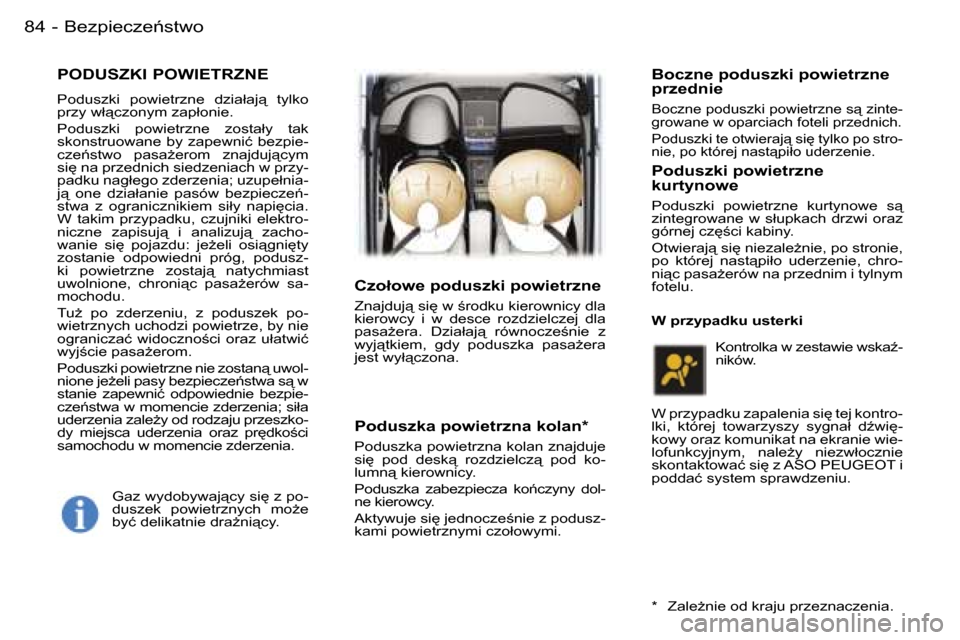 Peugeot 407 C 2006  Instrukcja Obsługi (in Polish) �B�e�z�p�i�e�c�z�e1�s�t�w�o�8�4 �-
�P�O�D�U�S�Z�K�I� �P�O�W�I�E�T�R�Z�N�E
�P�o�d�u�s�z�k�i�  �p�o�w�i�e�t�r�z�n�e�  �d�z�i�a�ł�a�j"�  �t�y�l�k�o�  
�p�r�z�y� �w�ł"�c�z�o�n�y�m� �z�a�p�ł�o�n�i�e�