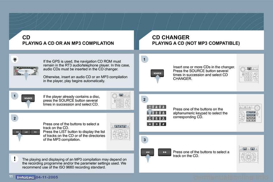 Peugeot 407 C 2005.5  Owners Manual �1 
�2�1 
�2
�3
�1�1�0�4�-�1�1�-�2�0�0�5�0�4�-�1�1�-�2�0�0�5
�C�D
�P�L�A�Y�I�N�G� �A� �C�D� �O�R� �A�N� �M�P�3� �C�O�M�P�I�L�A�T�I�O�N� 
�C�D� �C�H�A�N�G�E�R
�P�L�A�Y�I�N�G� �A� �C�D� �(�N�O�T� �M�P�3