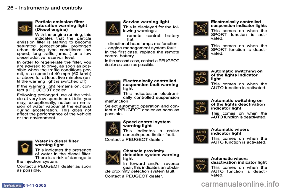 Peugeot 407 C 2005.5 User Guide �I�n�s�t�r�u�m�e�n�t�s� �a�n�d� �c�o�n�t�r�o�l�s�2�6 �-
�0�4�-�1�1�-�2�0�0�5
�2�7�I�n�s�t�r�u�m�e�n�t�s� �a�n�d� �c�o�n�t�r�o�l�s�-
�0�4�-�1�1�-�2�0�0�5
�E�l�e�c�t�r�o�n�i�c�a�l�l�y� �c�o�n�t�r�o�l�l�