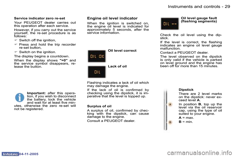 Peugeot 407 C 2005.5 Owners Guide �I�n�s�t�r�u�m�e�n�t�s� �a�n�d� �c�o�n�t�r�o�l�s�2�8 �-
�0�4�-�1�1�-�2�0�0�5
�2�9�I�n�s�t�r�u�m�e�n�t�s� �a�n�d� �c�o�n�t�r�o�l�s�-
�0�4�-�1�1�-�2�0�0�5
�S�e�r�v�i�c�e� �i�n�d�i�c�a�t�o�r� �z�e�r�o� �