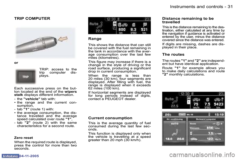 Peugeot 407 C 2005.5 Owners Guide �I�n�s�t�r�u�m�e�n�t�s� �a�n�d� �c�o�n�t�r�o�l�s�3�0 �-
�0�4�-�1�1�-�2�0�0�5
�3�1�I�n�s�t�r�u�m�e�n�t�s� �a�n�d� �c�o�n�t�r�o�l�s�-
�0�4�-�1�1�-�2�0�0�5
�T�R�I�P� �C�O�M�P�U�T�E�R
�o�r�T�R�I�P�:�  �a�