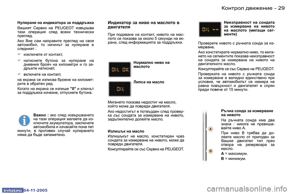Peugeot 407 C 2005.5  Ръководство за експлоатация (in Bulgarian) �2�8 �-
�0�4�-�1�1�-�2�0�0�5
�2�9
�-
�0�4�-�1�1�-�2�0�0�5
GmebjZg_� gZ� bg^bdZlhjZ� aZ� ih^^jt`dZ 
<Zrbyl�  K_j\ba�  gZ�  �P�E�U�G�E�O�T�  ba\tjr\Z