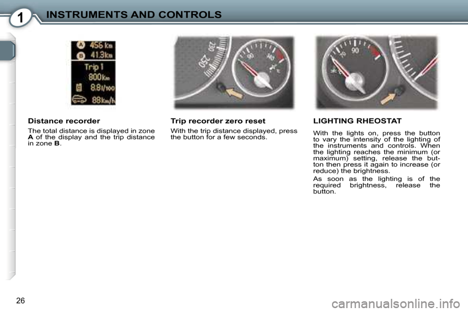 Peugeot 407 C Dag 2007 Owners Guide �1�I�N�S�T�R�U�M�E�N�T�S� �A�N�D� �C�O�N�T�R�O�L�S
�2�6
�T�r�i�p� �r�e�c�o�r�d�e�r� �z�e�r�o� �r�e�s�e�t
�W�i�t�h� �t�h�e� �t�r�i�p� �d�i�s�t�a�n�c�e� �d�i�s�p�l�a�y�e�d�,� �p�r�e�s�s�  
�t�h�e� �b�u�