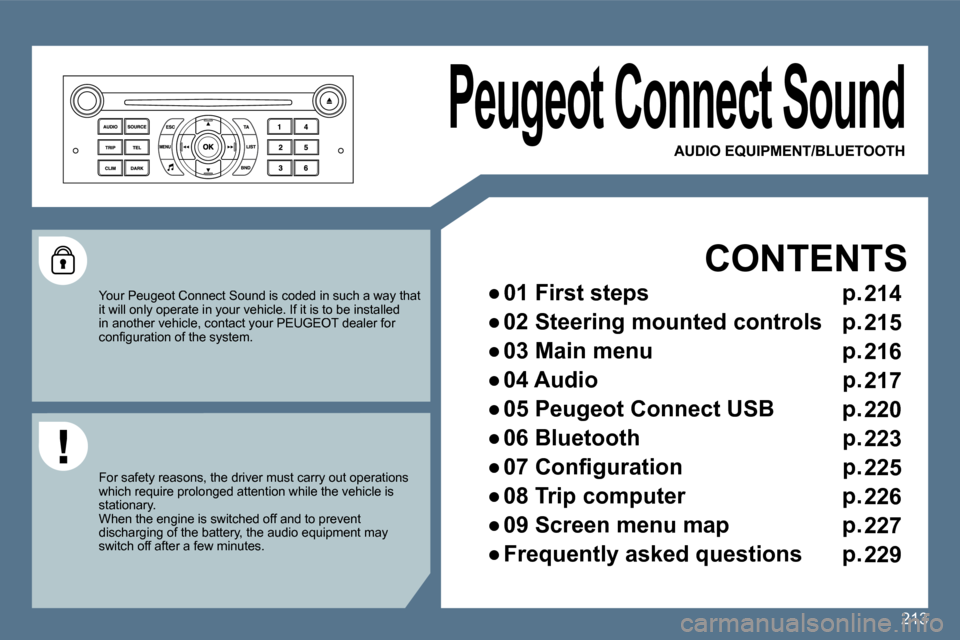 Peugeot 407 Dag 2010  Owners Manual 213
 Peugeot Connect Sound 
  CONTENTS 
� � � 