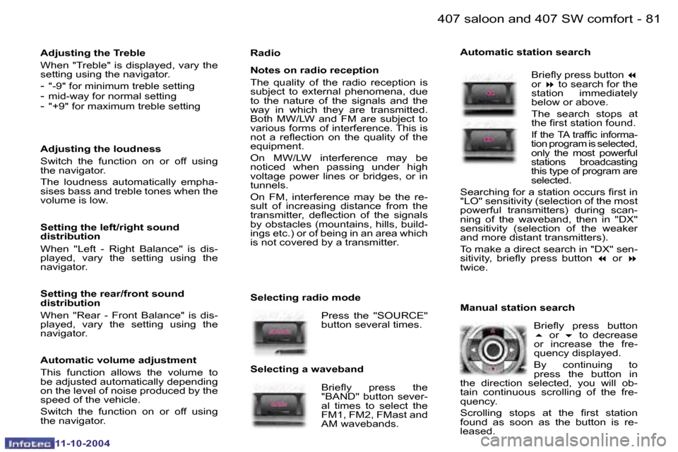 Peugeot 407 Dag 2004.5 Manual Online �8�0 �-
�1�1�-�1�0�-�2�0�0�4
�8�1
�-
�1�1�-�1�0�-�2�0�0�4
�R�a�d�i�o 
�N�o�t�e�s� �o�n� �r�a�d�i�o� �r�e�c�e�p�t�i�o�n 
�T�h�e�  �q�u�a�l�i�t�y�  �o�f�  �t�h�e�  �r�a�d�i�o�  �r�e�c�e�p�t�i�o�n�  �i�s