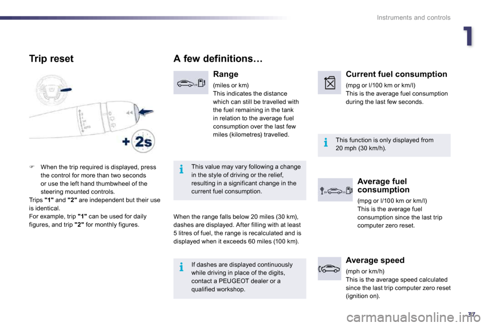 Peugeot 508 Dag 2010.5  Owners Manual 137
i
i
i
Instruments and controls
 If dashes are displayed continuously 
while driving in place of the digits, contact a PEUGEOT dealer or a qualified workshop.  
 This function is only displayed fro