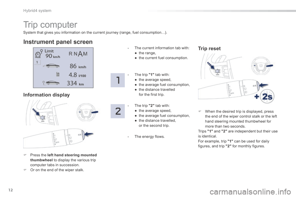 Peugeot 508 Hybrid 2016 Owners Manual 12
Hybrid4 system
508HY-comp_en_Chap00b_hybrid_ed01-2016
Trip computer
System that gives you information on the current journey (range, fuel consumption…).
Instrument panel screen
Pres Peugeot 508 Hybrid 2016 Owners Manual 12
Hybrid4 system
508HY-comp_en_Chap00b_hybrid_ed01-2016
Trip computer
System that gives you information on the current journey (range, fuel consumption…).
Instrument panel screen
Pres