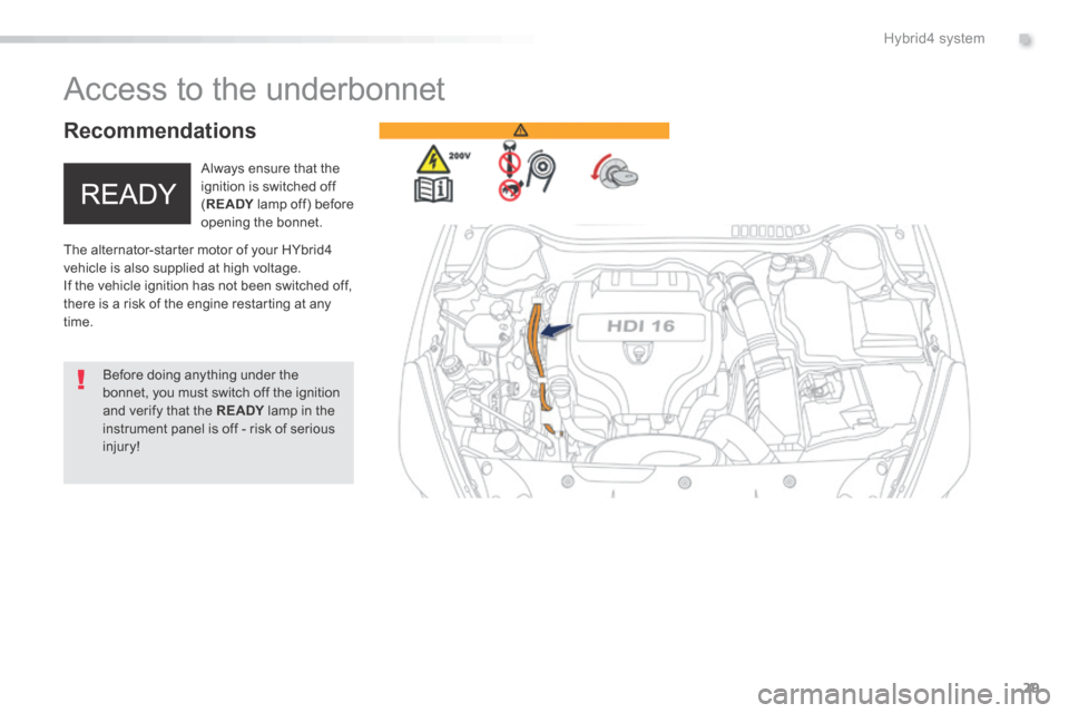 Peugeot 508 Hybrid 2016 Owners Manual 29
.Hybrid4 system
508HY-comp_en_Chap00b_hybrid_ed01-2016
Access to the underbonnet
Recommendations
Before doing anything under the bonnet, you must switch off the ignition and verif Peugeot 508 Hybrid 2016 Owners Manual 29
.Hybrid4 system
508HY-comp_en_Chap00b_hybrid_ed01-2016
Access to the underbonnet
Recommendations
Before doing anything under the bonnet, you must switch off the ignition and verif