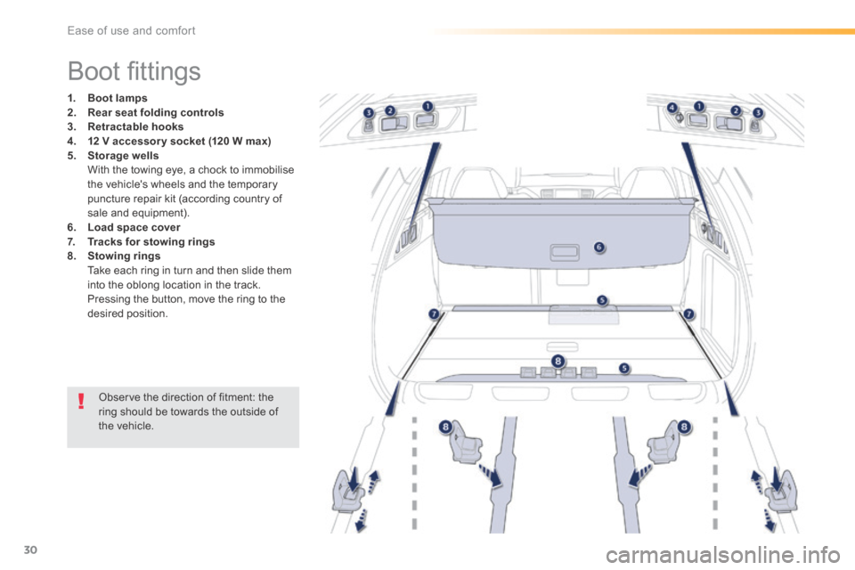 Peugeot 508 Hybrid 2016 Owners Manual 30
Ease of use and comfort
508HY-comp _en_Chap03_ergonomie-confort_ed01-2016
Boot fi ttings
1. Boot lamps2. Rear seat folding controls3. Retractable hooks4. 12 V access Peugeot 508 Hybrid 2016 Owners Manual 30
Ease of use and comfort
508HY-comp _en_Chap03_ergonomie-confort_ed01-2016
Boot fi ttings
1. Boot lamps2. Rear seat folding controls3. Retractable hooks4. 12 V access