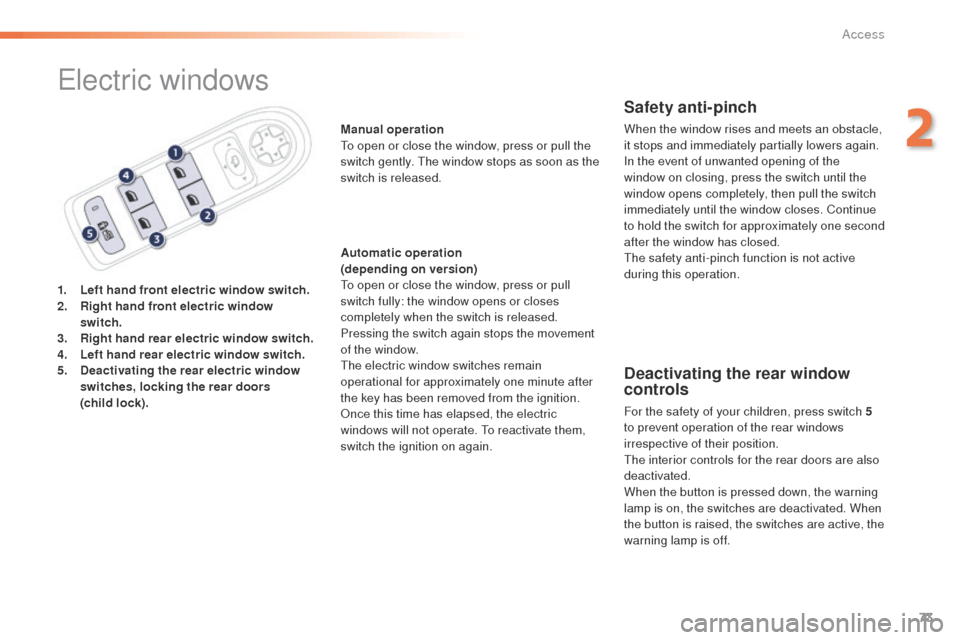 Peugeot 508 Hybrid 2016  Owners Manual 73
508_en_Chap02_ouvertures_ed01-2016
electric windows
1. Left hand front electric window switch.
2. Right hand front electric window 
switch.
3.
 R

ight hand rear electric window switch.
4.
 Le

ft 