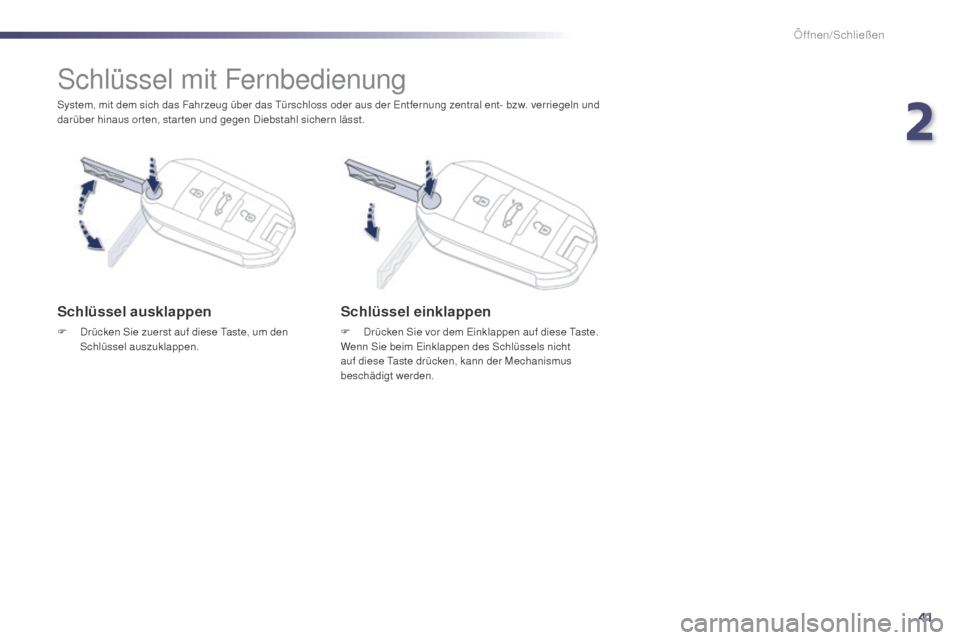 Peugeot 508 Hybrid 2014 Betriebsanleitung (in German) 41
508_de_Chap02_ouvertures_ed02-2014
Öffnen/Schließen
System, mit dem sich das Fahrzeug über das Türschloss oder aus der Entfernung zentral ent- bzw. verriegeln und
darüber hinaus or ten, star Peugeot 508 Hybrid 2014 Betriebsanleitung (in German) 41
508_de_Chap02_ouvertures_ed02-2014
Öffnen/Schließen
System, mit dem sich das Fahrzeug über das Türschloss oder aus der Entfernung zentral ent- bzw. verriegeln und
darüber hinaus or ten, star