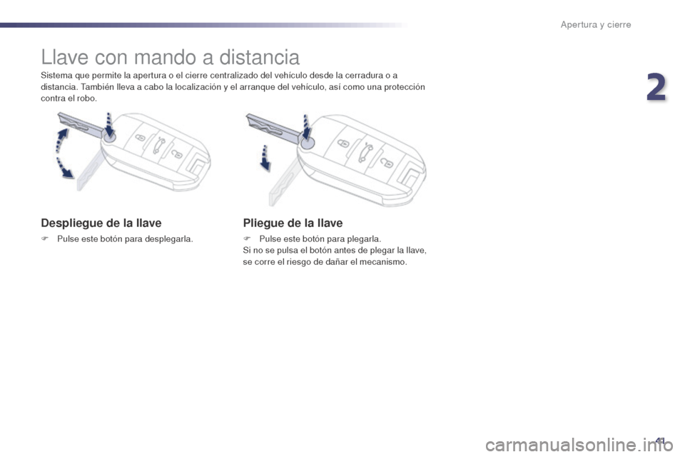 Peugeot 508 Hybrid 2014 Manual del propietario (in Spanish) 41
508_es_Chap02_ouvertures_ed02-2014
Apertura y cierre
Sistema que permite la apertura o el cierre centralizado del vehículo desde la cerradura o a
distancia. También lleva a cabo la localización Peugeot 508 Hybrid 2014 Manual del propietario (in Spanish) 41
508_es_Chap02_ouvertures_ed02-2014
Apertura y cierre
Sistema que permite la apertura o el cierre centralizado del vehículo desde la cerradura o a
distancia. También lleva a cabo la localización