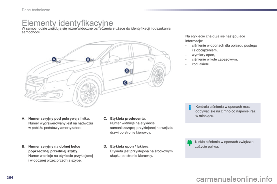 Peugeot 508 Hybrid 2014 Instrukcja Obsługi (in Polish) 264
508_pl_Chap10_caracteristiques-techniques_ed02-2014
Elementy identyfikacyjneW samochodzie znajdują się różne widoczne oznaczenia służące do identyfikacji i odszukania
samochodu.
A.
N
umer Peugeot 508 Hybrid 2014 Instrukcja Obsługi (in Polish) 264
508_pl_Chap10_caracteristiques-techniques_ed02-2014
Elementy identyfikacyjneW samochodzie znajdują się różne widoczne oznaczenia służące do identyfikacji i odszukania
samochodu.
A.
N
umer