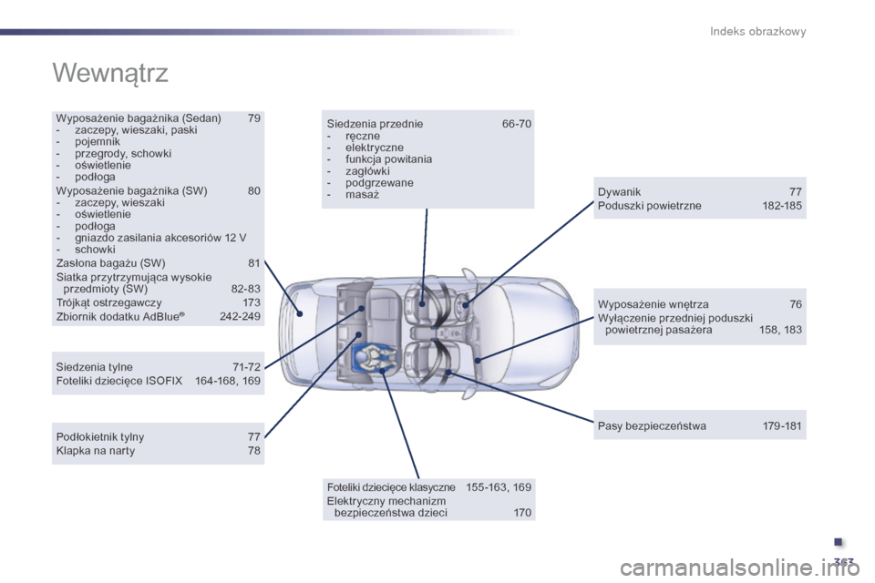 Peugeot 508 Hybrid 2014 Instrukcja Obsługi (in Polish) 363
508_pl_Chap12_recherche-visuelle_ed02-2014
Wewnątrz
Wyposażenie bagażnika (Sedan) 79
- z aczepy, wieszaki, paski
-
p
ojemnik
-
p
rzegrody, schowki
-
o
świetlenie
-
po
dłoga
Wyposaż Peugeot 508 Hybrid 2014 Instrukcja Obsługi (in Polish) 363
508_pl_Chap12_recherche-visuelle_ed02-2014
Wewnątrz
Wyposażenie bagażnika (Sedan) 79
- z aczepy, wieszaki, paski
-
p
ojemnik
-
p
rzegrody, schowki
-
o
świetlenie
-
po
dłoga
Wyposaż