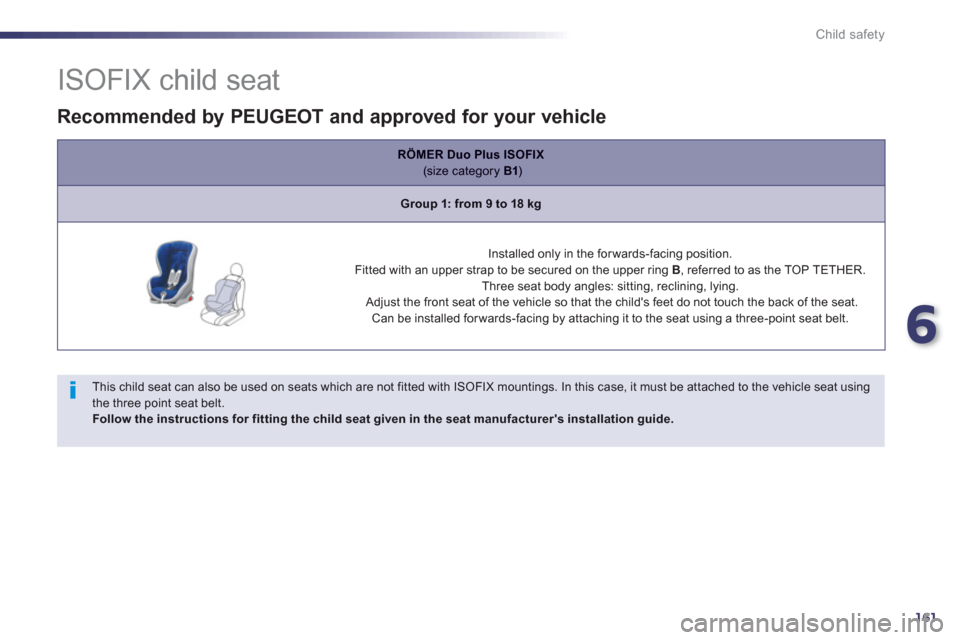 Peugeot 508 Hybrid 2013  Owners Manual 6
161
Child safety
   
 
 
 
 
 
 
 
 
 
 
 
 
 
 
ISOFIX child seat 
 
 
This child seat can also be used on seats which are not fitted with ISOFIX mountings. In this case, it must be attached to the