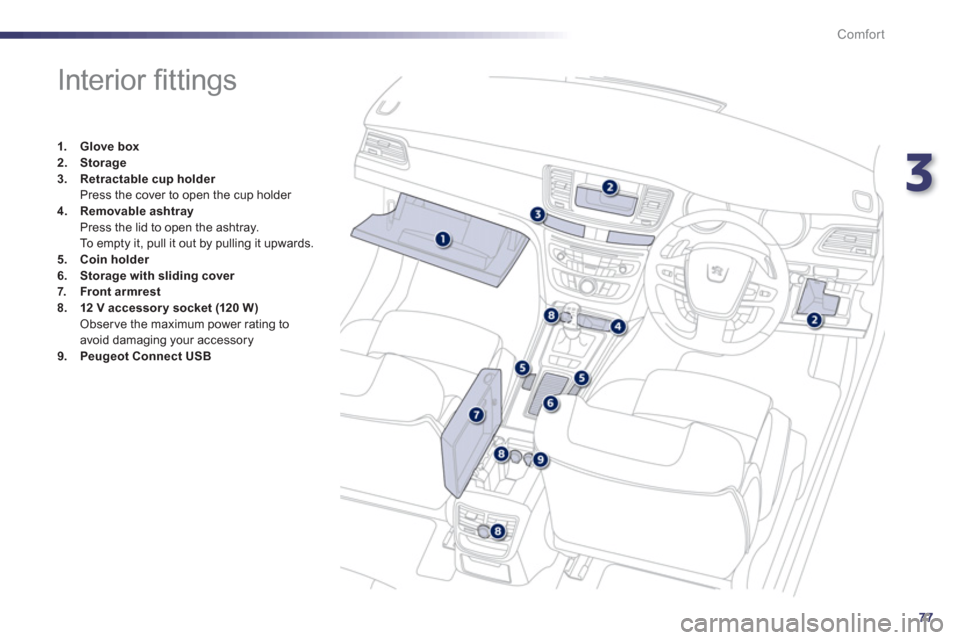 Peugeot 508 Hybrid 2013 - RHD (UK, Australia) Manual PDF 3
77
Comfort
Interior fi ttings
1.Glove box2.Storage3.Retractable cup holder Press the cover to open the cup holder 4.Removable ashtray
Press the lid to open t Peugeot 508 Hybrid 2013 - RHD (UK, Australia) Manual PDF 3
77
Comfort
Interior fi ttings
1.Glove box2.Storage3.Retractable cup holder Press the cover to open the cup holder 4.Removable ashtray
Press the lid to open t