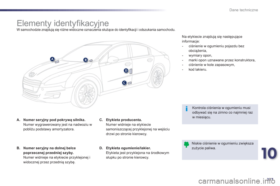 Peugeot 508 Hybrid 2013  Instrukcja Obsługi (in Polish) 10
237
Dane techniczne
   
 
 
 
 
 
 
 
 
 
 
 
 
 
 
 
 
 
 
 
 
 
 
Elementy identyfikacyjne  
W samochodzie znajdują się różne widoczne oznaczenia służące do identyfikacji i odszukania samo