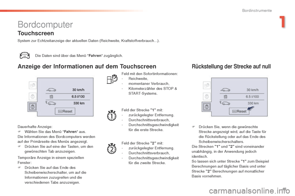 Peugeot 508 RXH 2016 Betriebsanleitung (in German) 41
508 _de_Chap01_instrument-bord_ed01-2016
Bordcomputer
Die Daten sind über das Menü "Fahren" zugänglich.
Dauerhafte Anzeige:
F
W
ählen Sie das Menü " Fahren" aus.
Die Informationen des Bordc Peugeot 508 RXH 2016 Betriebsanleitung (in German) 41
508 _de_Chap01_instrument-bord_ed01-2016
Bordcomputer
Die Daten sind über das Menü "Fahren" zugänglich.
Dauerhafte Anzeige:
F
W
ählen Sie das Menü " Fahren" aus.
Die Informationen des Bordc