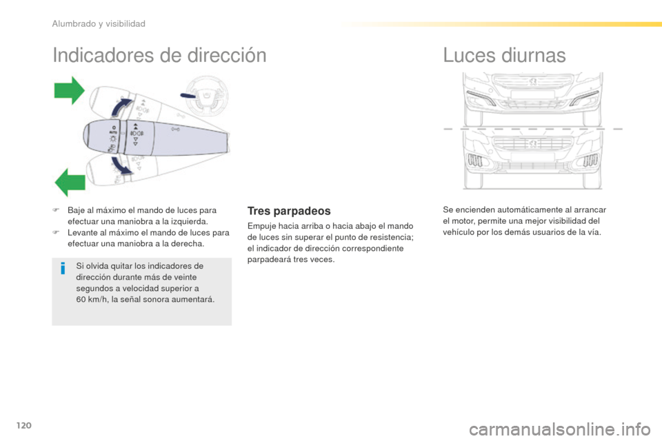 Peugeot 508 RXH 2016 Manual del propietario (in Spanish) 120
508_es_Chap04_eclairage-et-visibilite_ed01-2016
Se encienden automáticamente al arrancar
el motor, permite una mejor visibilidad del
vehículo por los demás usuarios de la vía.
Luces diurnas
Peugeot 508 RXH 2016 Manual del propietario (in Spanish) 120
508_es_Chap04_eclairage-et-visibilite_ed01-2016
Se encienden automáticamente al arrancar
el motor, permite una mejor visibilidad del
vehículo por los demás usuarios de la vía.
Luces diurnas