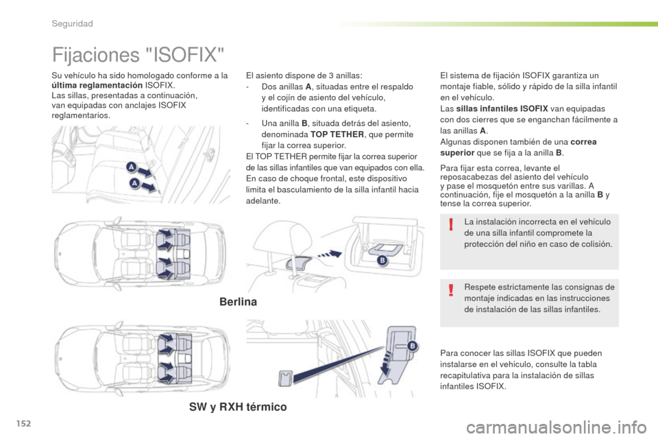 Peugeot 508 RXH 2016 Manual del propietario (in Spanish) 152
!
508_es_Chap05_securite_ed01-2016
Su vehículo ha sido homologado conforme a la
última reglamentación ISOFIX.
Las sillas, presentadas a continuación,
van equipadas con anclajes ISOFIX
regl Peugeot 508 RXH 2016 Manual del propietario (in Spanish) 152
!
508_es_Chap05_securite_ed01-2016
Su vehículo ha sido homologado conforme a la
última reglamentación ISOFIX.
Las sillas, presentadas a continuación,
van equipadas con anclajes ISOFIX
regl