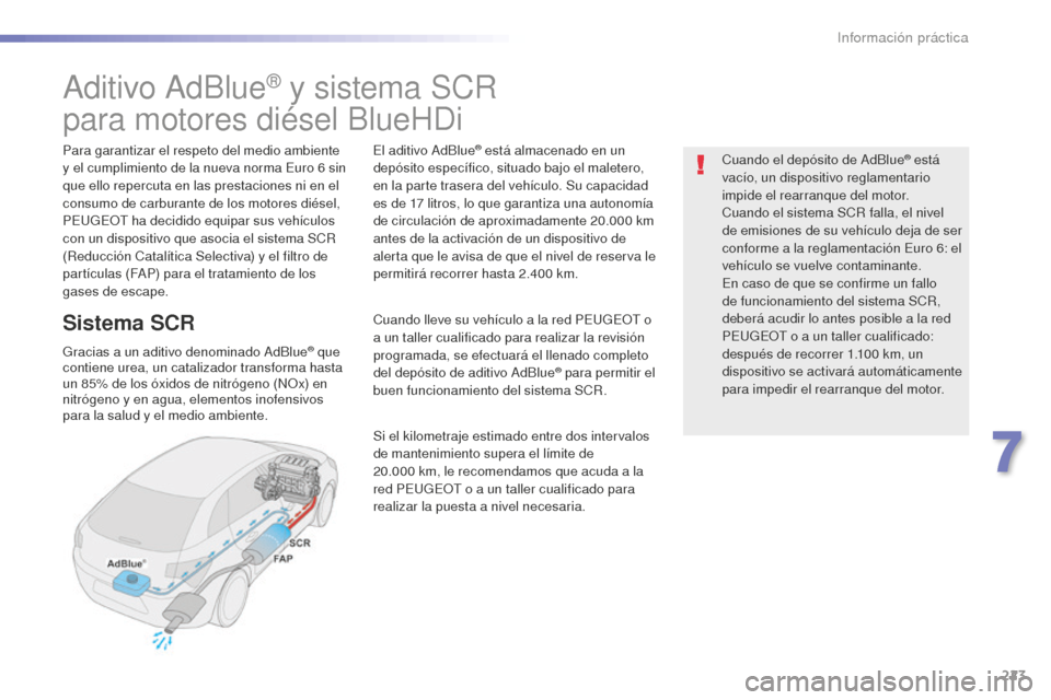 Peugeot 508 RXH 2016 Manual del propietario (in Spanish) 223
508_es_Chap07_info-pratiques_ed01-2016
Aditivo AdBlue® y sistema SCR
para motores diésel BlueHDi
Para garantizar el respeto del medio ambiente
y el cumplimiento de la nueva norma Euro 6 s
in
q Peugeot 508 RXH 2016 Manual del propietario (in Spanish) 223
508_es_Chap07_info-pratiques_ed01-2016
Aditivo AdBlue® y sistema SCR
para motores diésel BlueHDi
Para garantizar el respeto del medio ambiente
y el cumplimiento de la nueva norma Euro 6 s
in
q