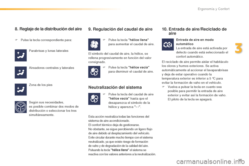 Peugeot 508 RXH 2016 Manual del propietario (in Spanish) 93
508_es_Chap03_ergonomie-et-confort_ed01-2016
8. Reglaje de la distribución del aire
F Pulse la tecla "hélice llena"
p ara aumentar el caudal de aire.
F Pu
lse la tecla correspondiente para:
Para Peugeot 508 RXH 2016 Manual del propietario (in Spanish) 93
508_es_Chap03_ergonomie-et-confort_ed01-2016
8. Reglaje de la distribución del aire
F Pulse la tecla "hélice llena"
p ara aumentar el caudal de aire.
F Pu
lse la tecla correspondiente para:
Para